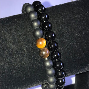 Black Shungite Tigers Eye Black Onyx Beaded Boho Bracelets